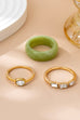 Jade & Crystal Gold Stacking Ring Trio | 80R156