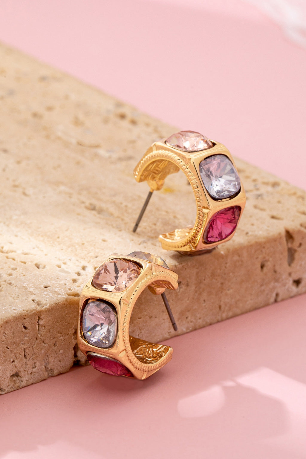 Gold-Tone Multi Color Gem Crystal Hoop Earrings | 80E61876