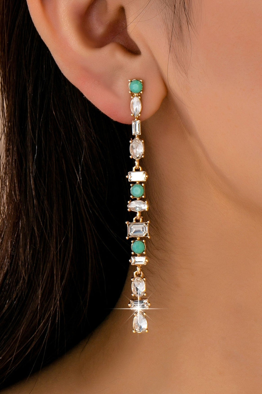 Turquoise & Clear Crystal Linear Drop Earrings | 80E61862