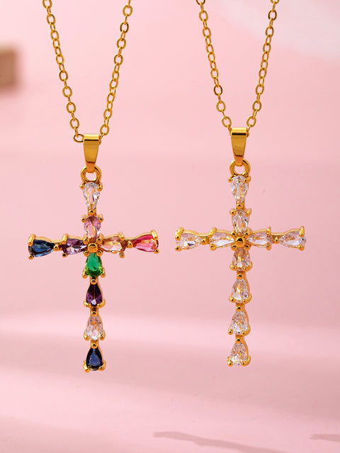 Rainbow  Crystal Cross Pendant Necklace | 80N92816