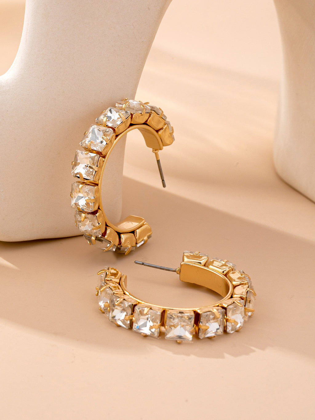 Crystal-Encrusted Gold Hoop Earrings | 80E61906