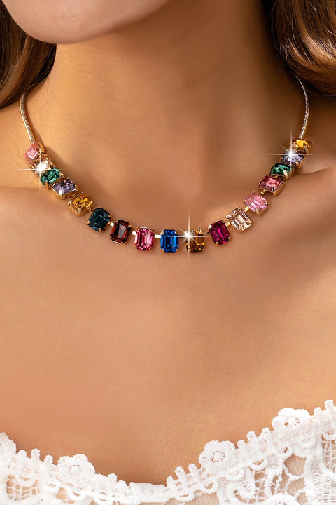Rainbow Emerald-Cut Gemstone Statement Necklace | 80N92825