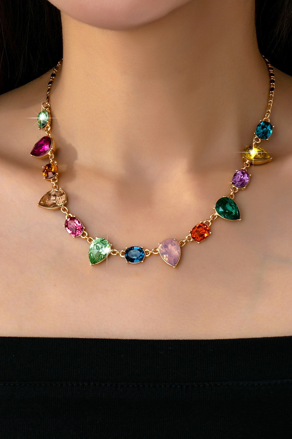 Rainbow Pear Gemstone Dangle Necklace | 80N92848