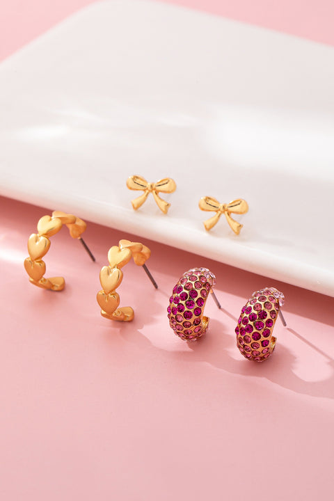 Pink Crystal Bow & Heart Earring Set | 80E62086