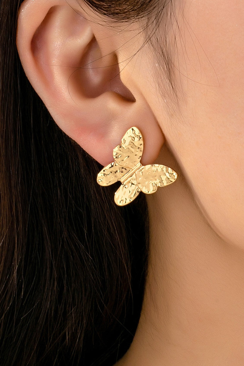 Textured Gold Butterfly Stud Earrings | 80E62062