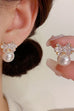 Pearl & Crystal Bow Drop Earrings | 40E483