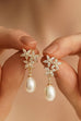 Shimmering Floral Vine Pearl Drop Earrings | 40E485