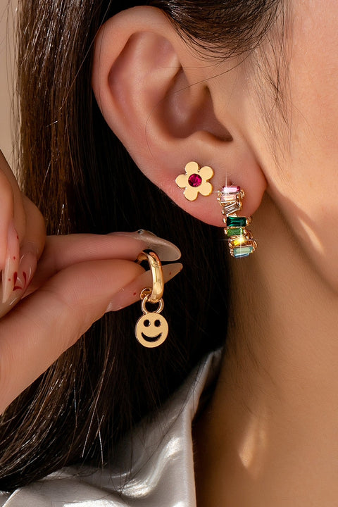 Rainbow Crystal, Smiley, and Floral Trio Earrings | 80E62109