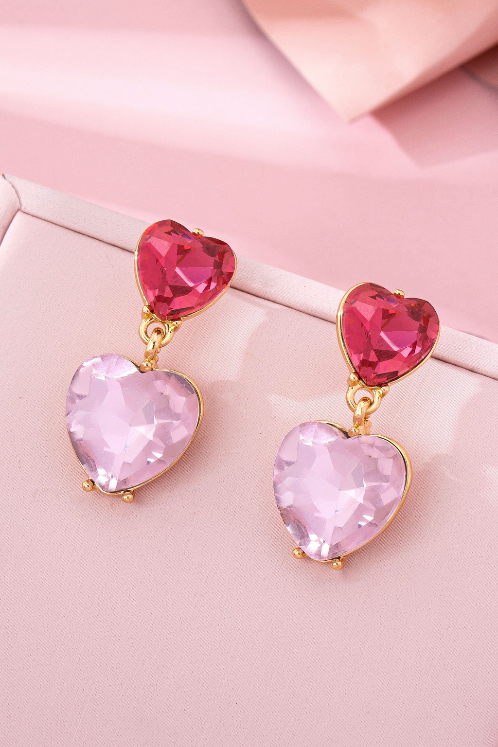 Amethyst & Rose Crystal Double Heart Drop Earrings | 80E62097