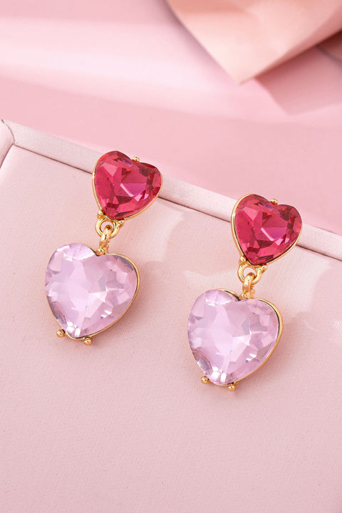 Amethyst & Rose Crystal Double Heart Drop Earrings | 80E62097