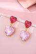 Amethyst & Rose Crystal Double Heart Drop Earrings | 80E62097