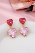 Amethyst & Rose Crystal Double Heart Drop Earrings | 80E62097