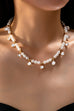 Crystal Drop Charm Pearl Station Necklace | 80N92862