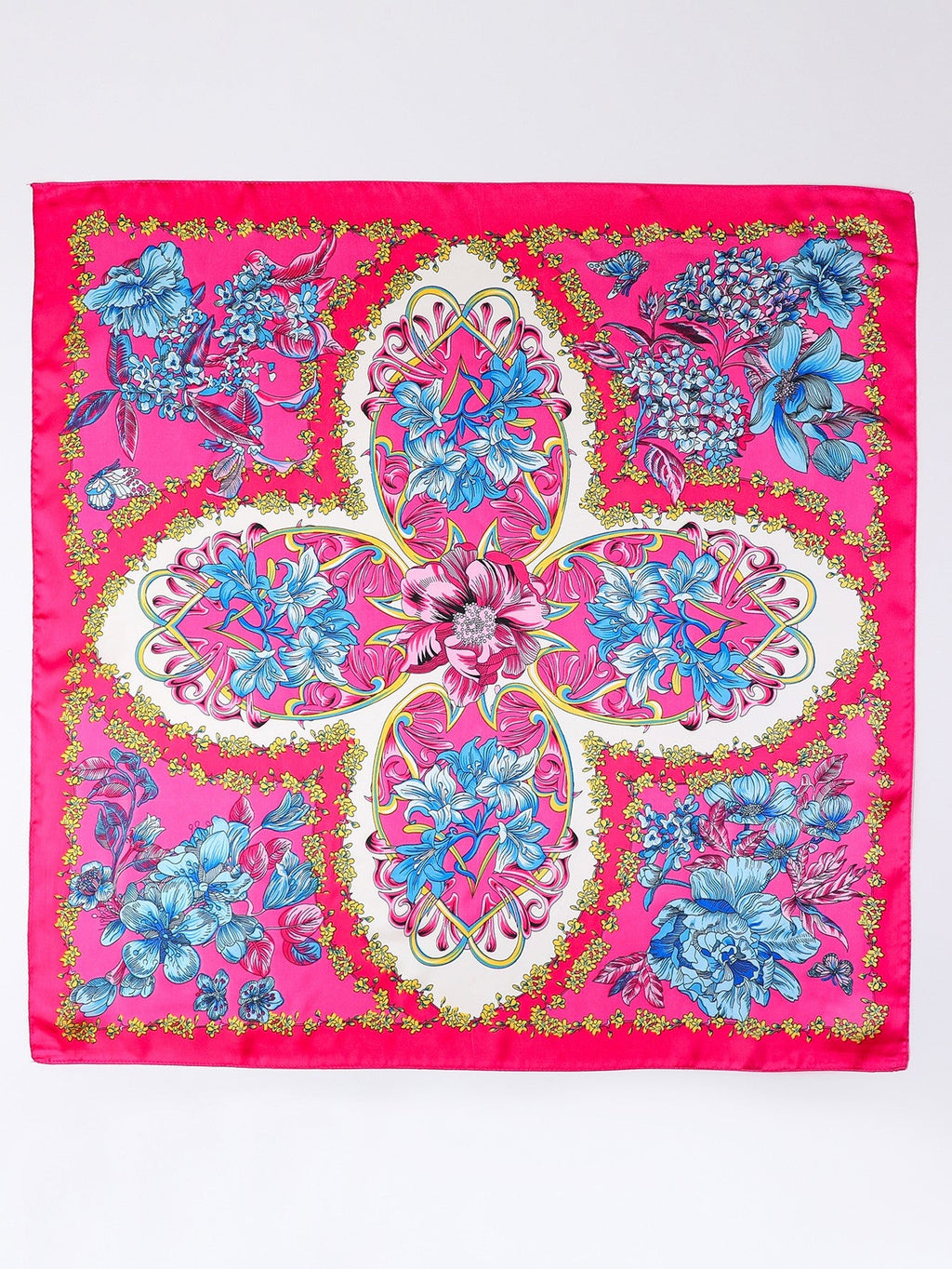 Vibrant Pink Floral Silk-Feel Scarf | 40SC705