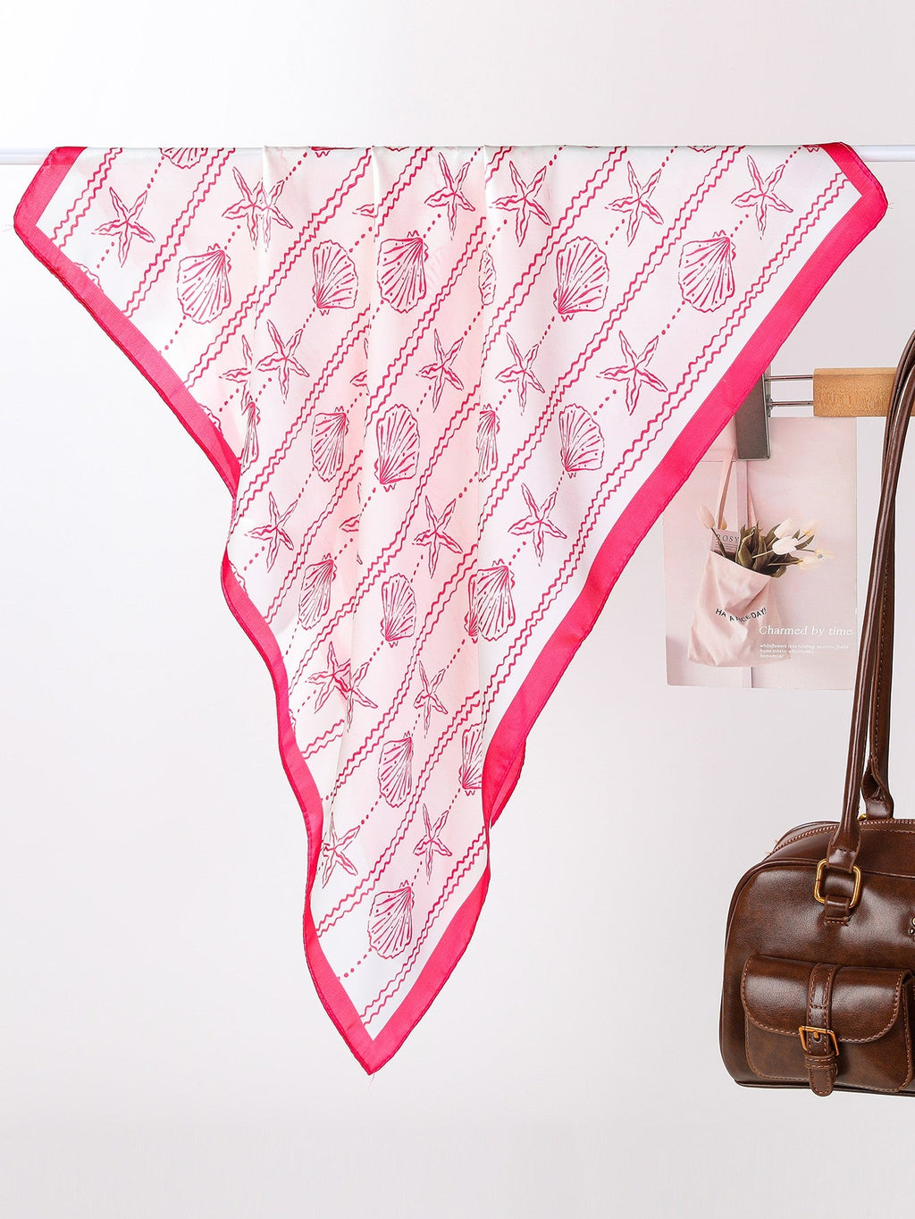 Nautical Shell & Starfish Print Silk-Feel Scarf | 40SC706