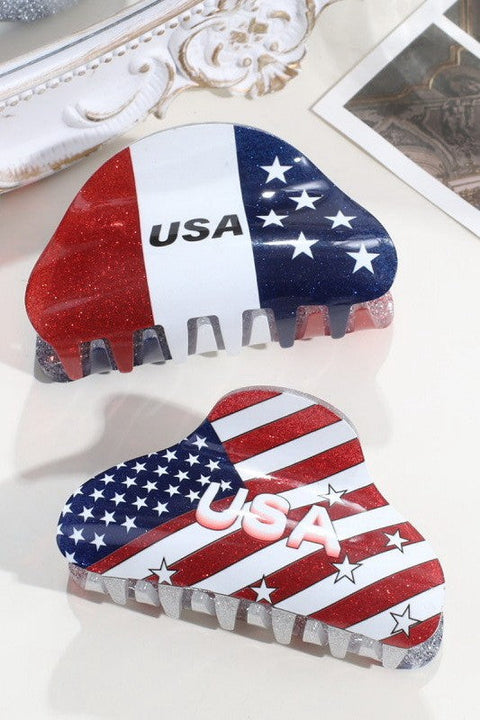 4TH OF JULY STAR USA FLAG HAIR CLAW  CLIPS | 40H1072