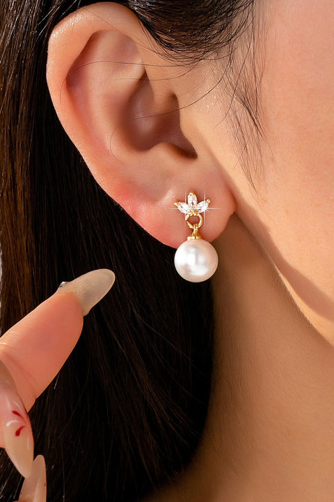 CZ Crystal Floral Pearl Drop Earrings | 80E61986