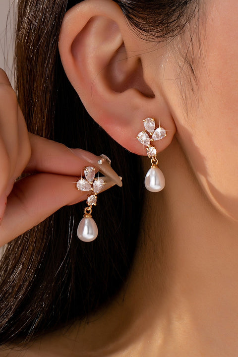 CZ Crystal Cluster & Teardrop Pearl Earrings | 80E61988