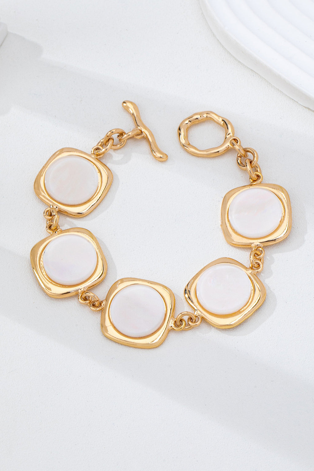 White Pearly Inlay Square Link Bracelet | 80B1752