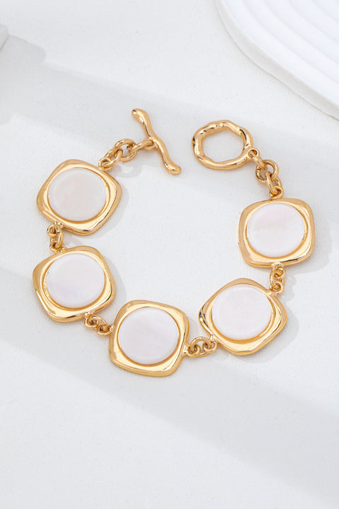 White Pearly Inlay Square Link Bracelet | 80B1752