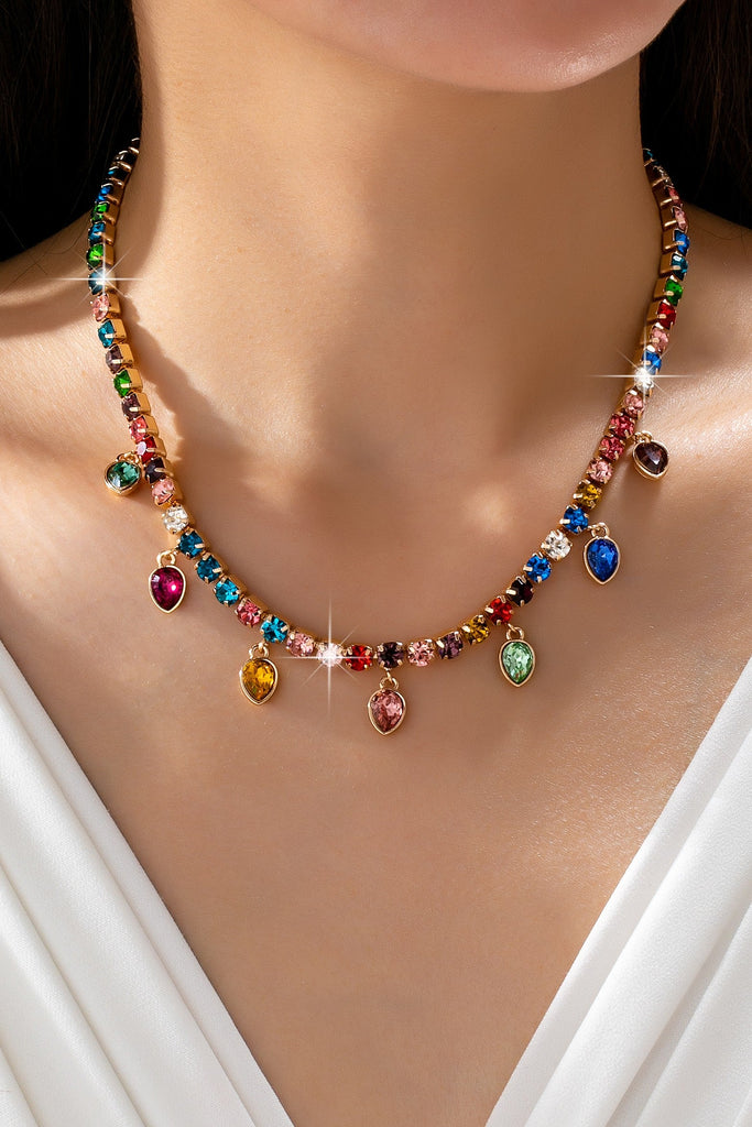 Multicolor Glass Crystal Tennis Teardrop Necklace | 80N92890
