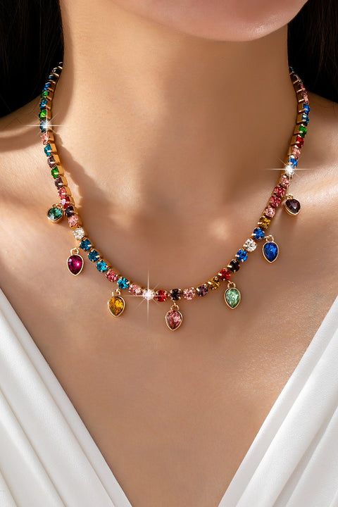 Multicolor Glass Crystal Tennis Teardrop Necklace | 80N92890