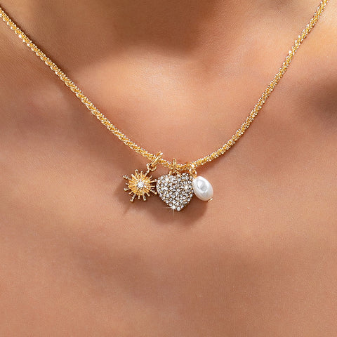 Celestial Heart & Pearl Charm Necklace | 80N93235