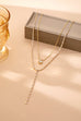 Layered Y Heart and Baguette CZ Crystal Necklace | 80N92886