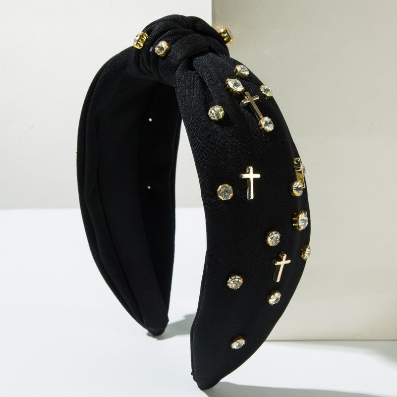 Cross and Crystal Embellished Knot Headband | 40HB196