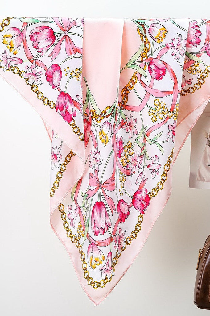 Floral Chain Print Silk-Finish Scarf | 40SC709