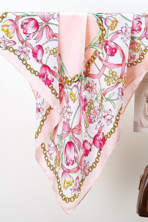 Floral Chain Print Silk-Finish Scarf | 40SC709