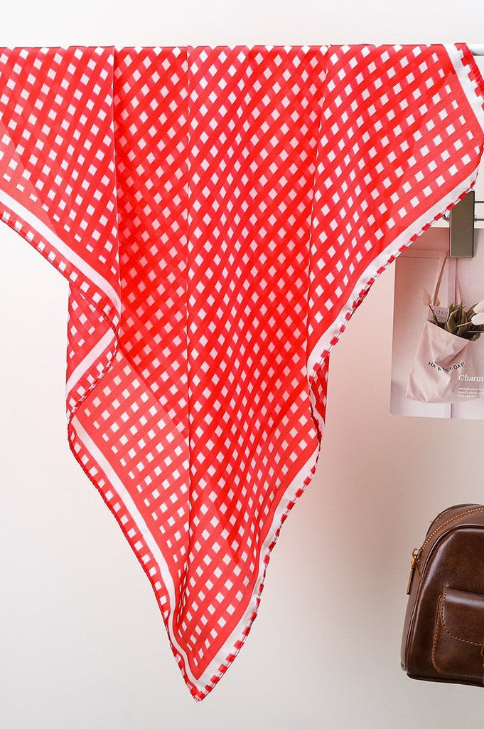 Red Gingham Silk-Finish Square Scarf | 40SC710