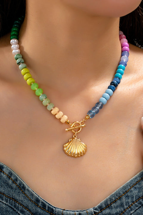 Rainbow Beaded Seashell Charm Necklace | 80N92899