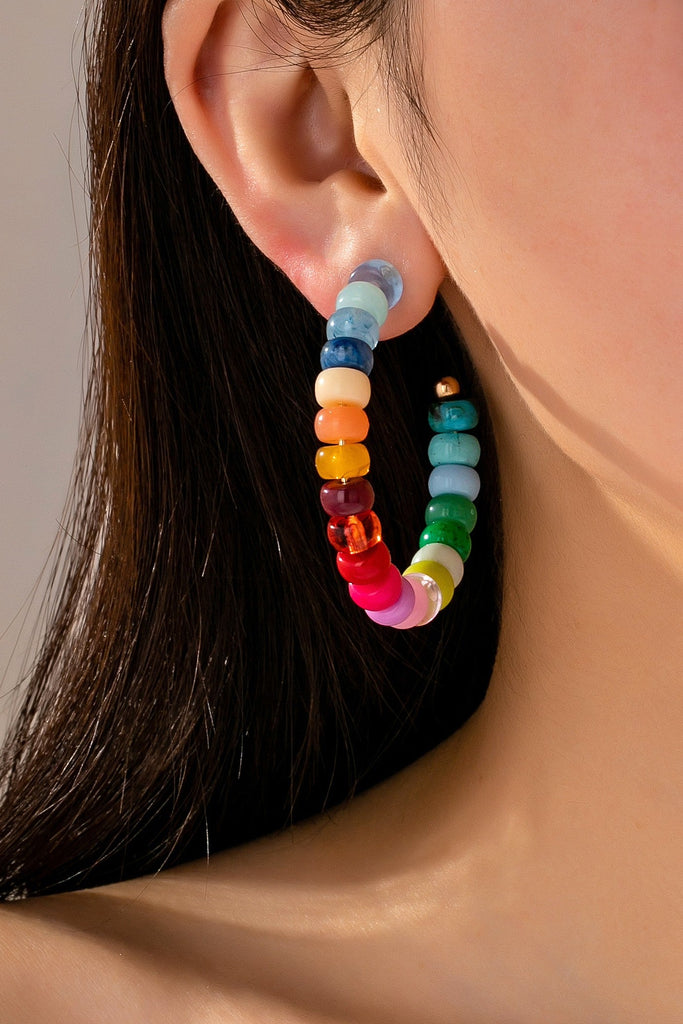 Multi-Color Beaded Hoop Earrings | 80E62019
