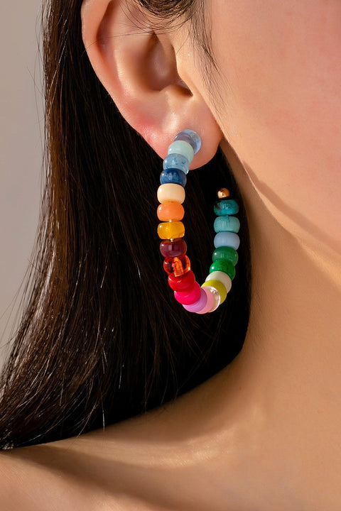 Multi-Color Beaded Hoop Earrings | 80E62019