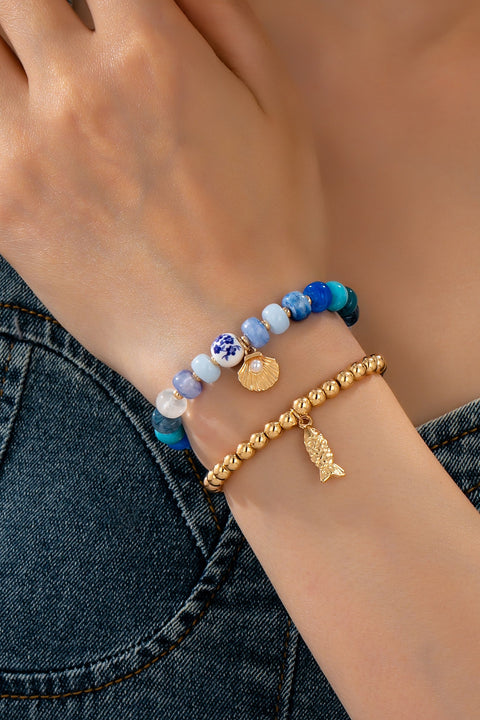 Nautical Blue Beaded Stretch Bracelet Set | 80B1705