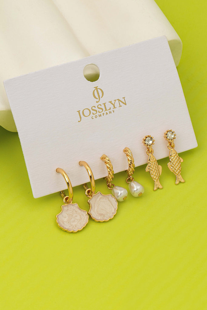 Fish Shell Pearl Marine Trio Earring Set | 80E62030
