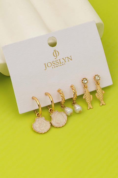 Fish Shell Pearl Marine Trio Earring Set | 80E62030