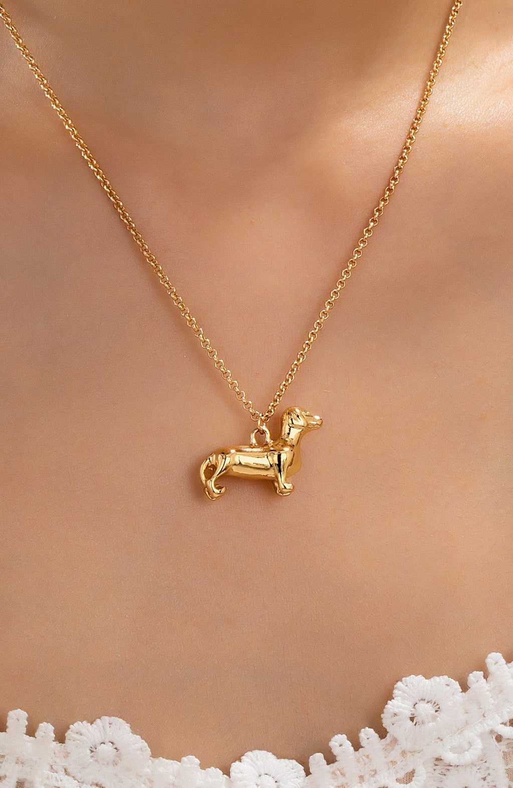 Gold-Tone Dachshund Dog Pendant Necklace | 80N93008
