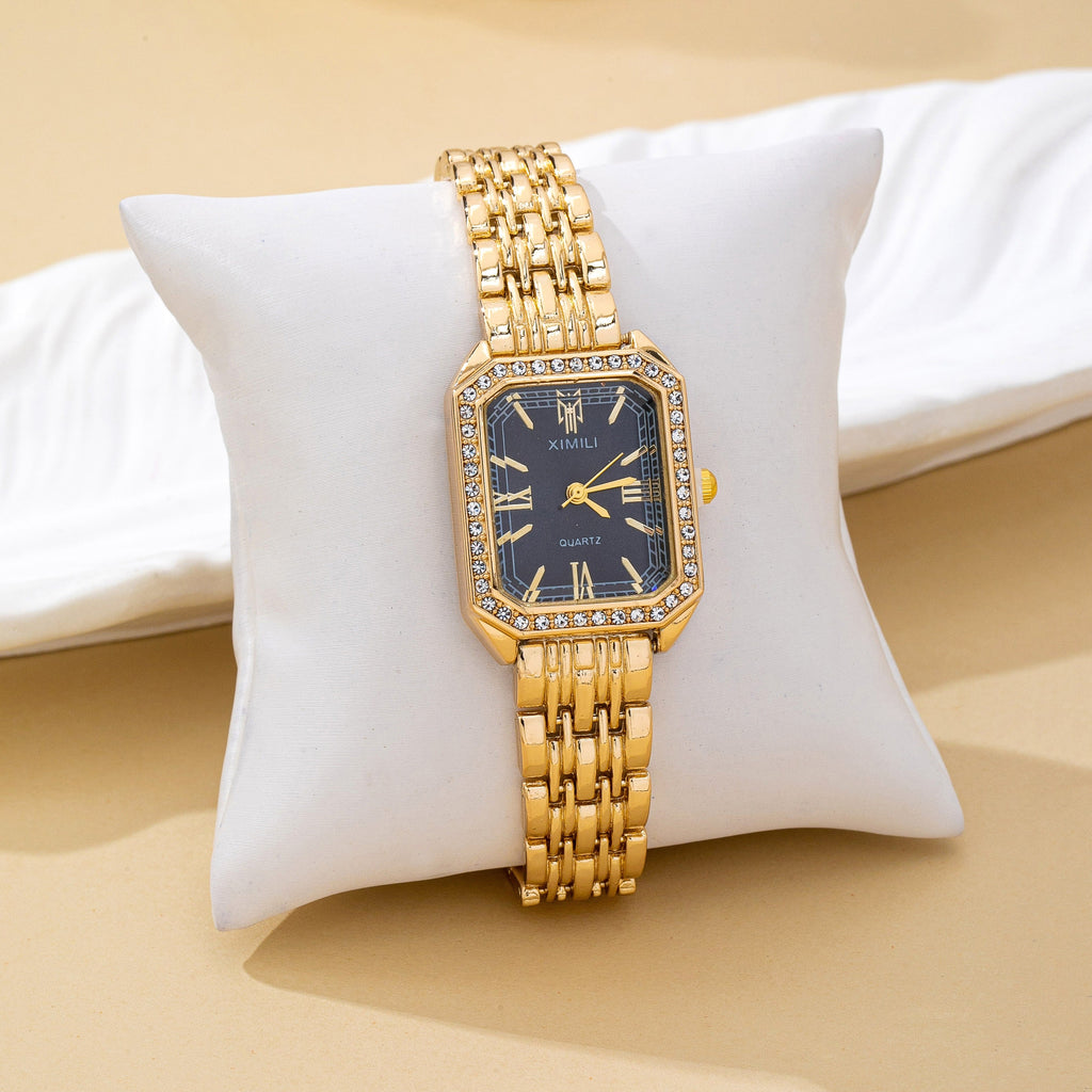 ENCRUSTED BEZEL RECTANGLE FACE BAND BRACELET WATCH | 80W005