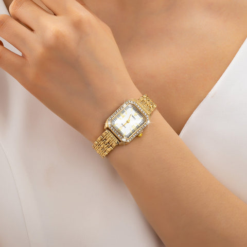 ENCRUSTED BEZEL RECTANGLE FACE BAND BRACELET WATCH | 80W005