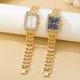 ENCRUSTED BEZEL RECTANGLE FACE BAND BRACELET WATCH | 80W005