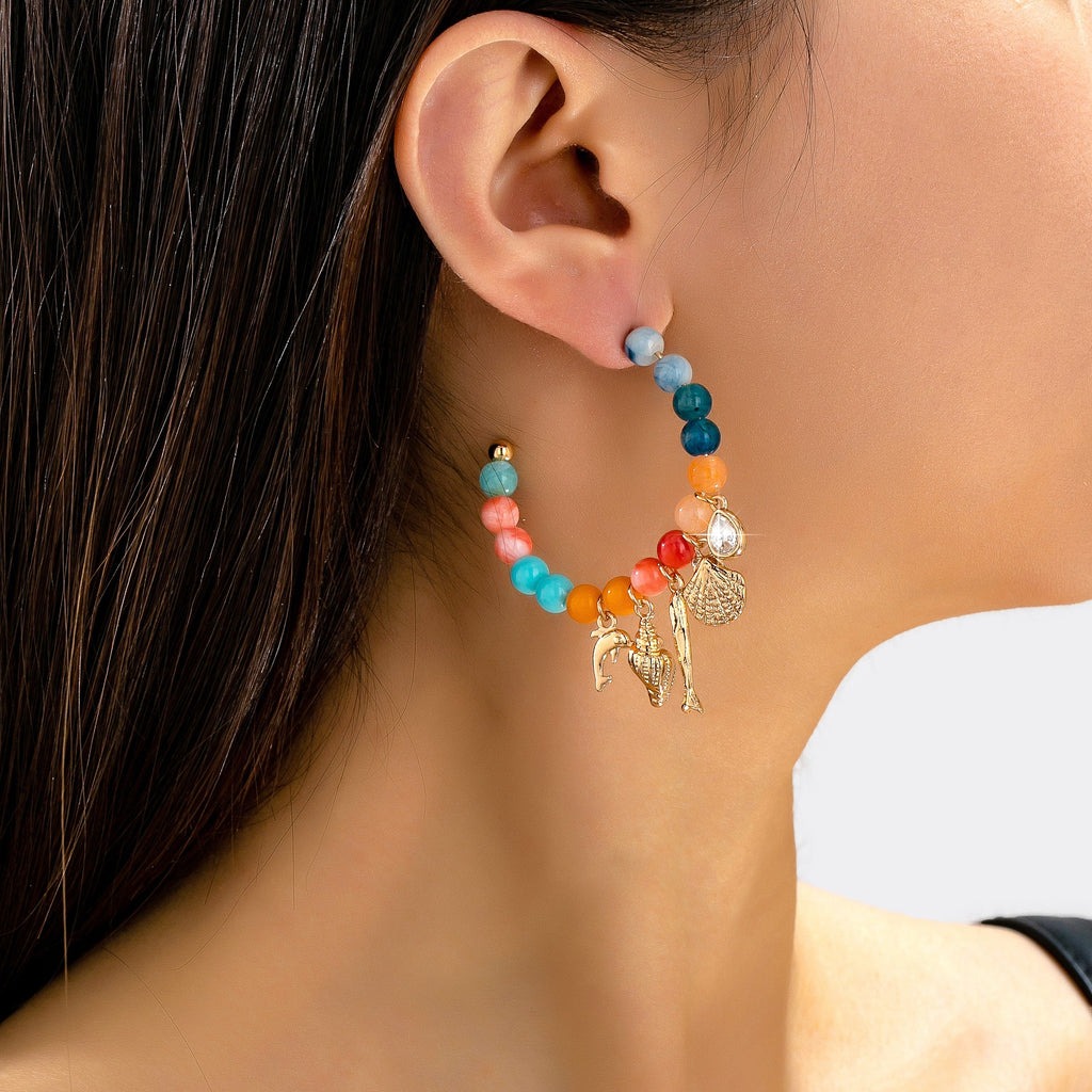Nautical Multi-Charm Beaded Hoop Earrings | 80E62121