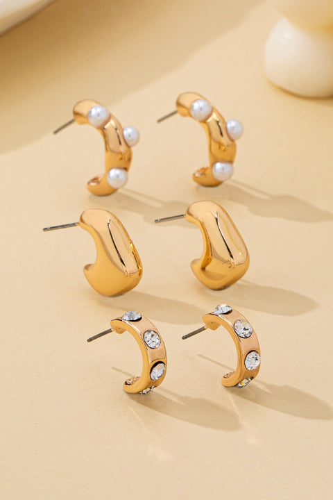 Rhinestone Pearl Curated Hoop Earring Set | 80E62140
