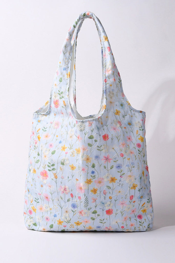 Large Organic Colorful Floral Shoulder Tote Bag | 40P606