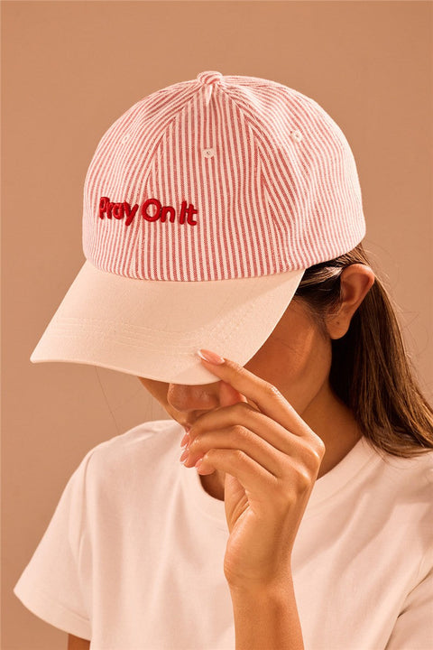 "Pray On It" Stripe Baseball Cap | 40HW754