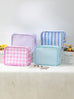 RUFFLE CHECKER STRIPE COSMETIC TRAVEL POUCH BAG | 40P608
