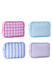 RUFFLE CHECKER STRIPE COSMETIC TRAVEL POUCH BAG | 40P608
