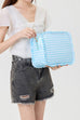 RUFFLE CHECKER STRIPE COSMETIC TRAVEL POUCH BAG | 40P608