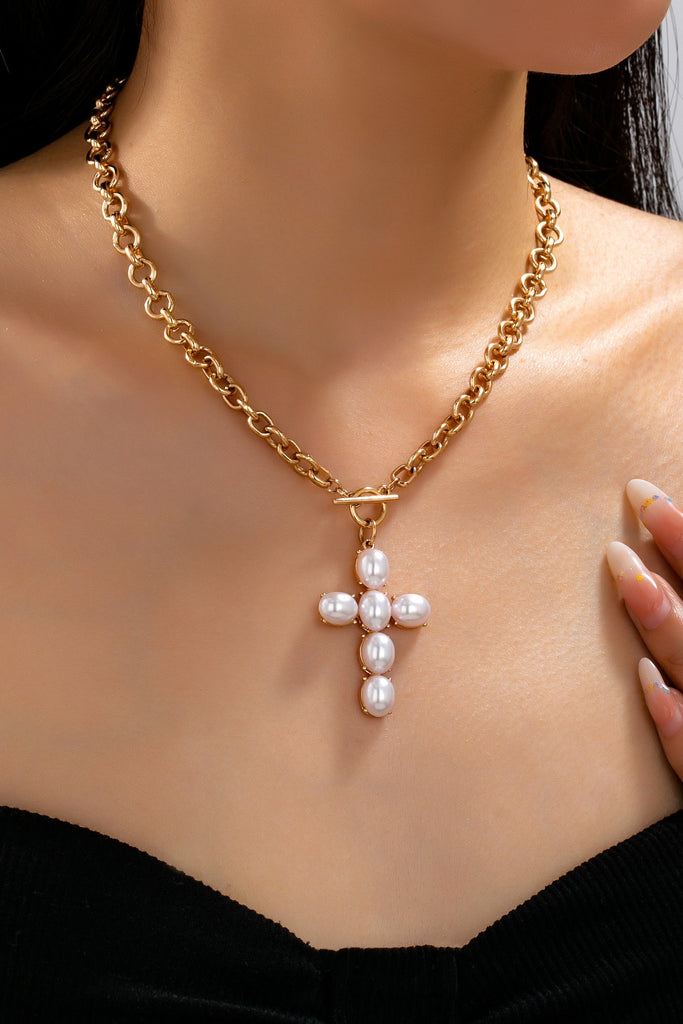 Large Pearl Cross Toggle Necklace | 80N93068